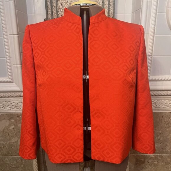 KASPER. Size 16. Red Open Front Lined Jacket. Nehru Collar. DB - Picture 1 of 6